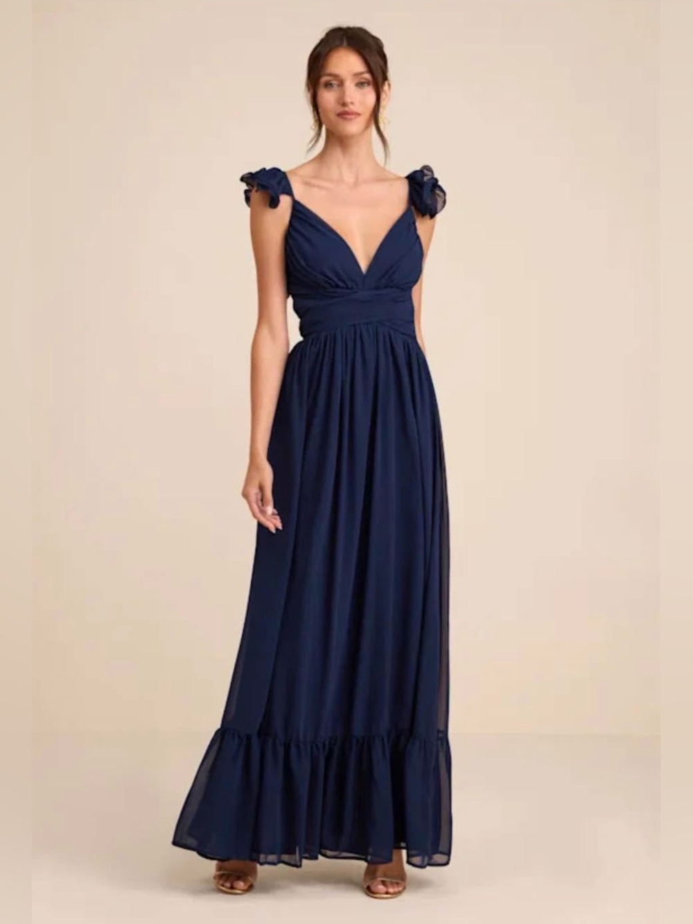 Lulu's Navy Ruffle-Hem Maxi Dress NWT Xsmall xs